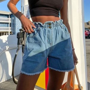 Open Road Denim Paper Bag Shorts Pale Blue